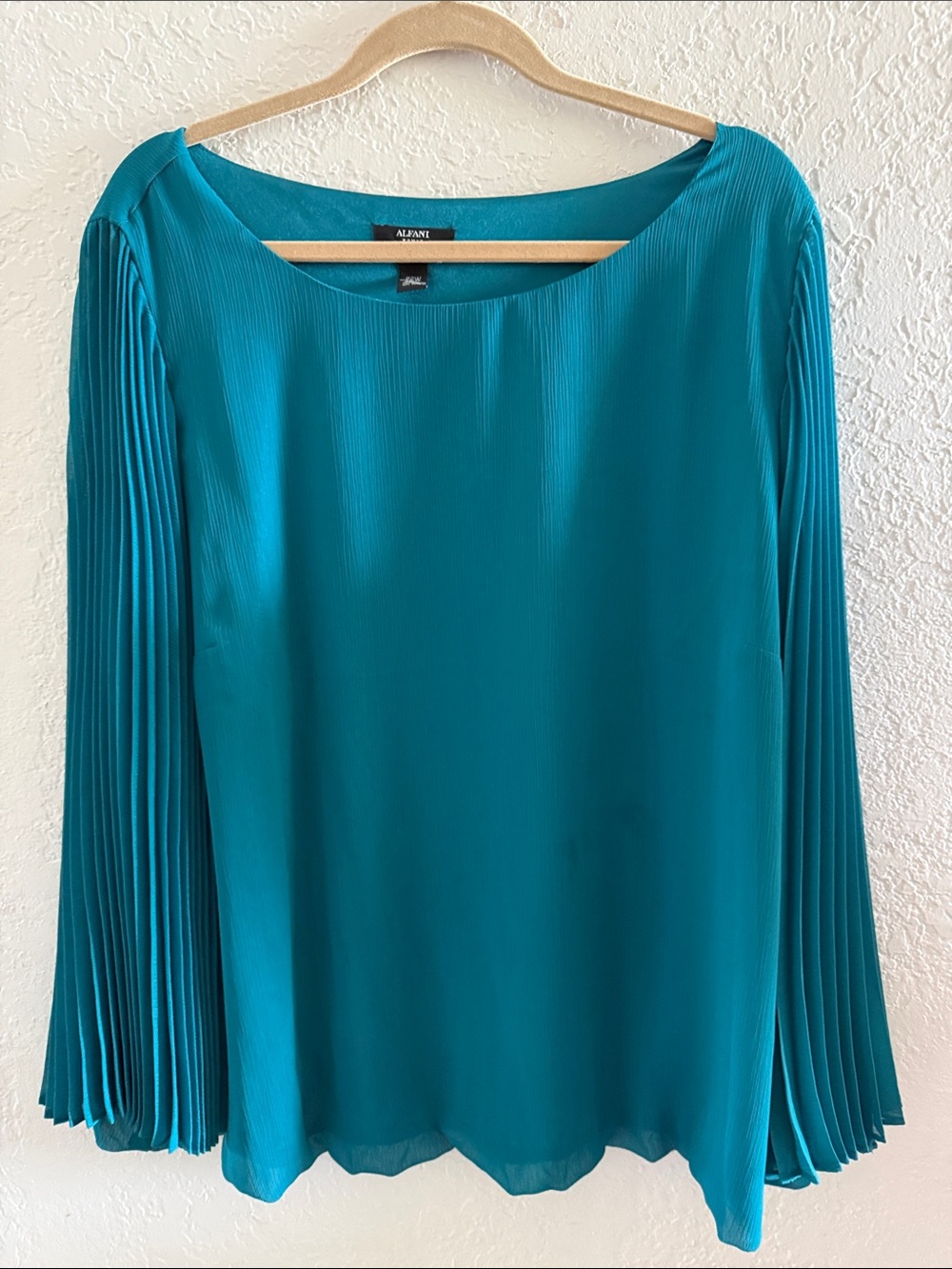 Alfani 22W Teal Pleated Sleeves Blouse Preowned